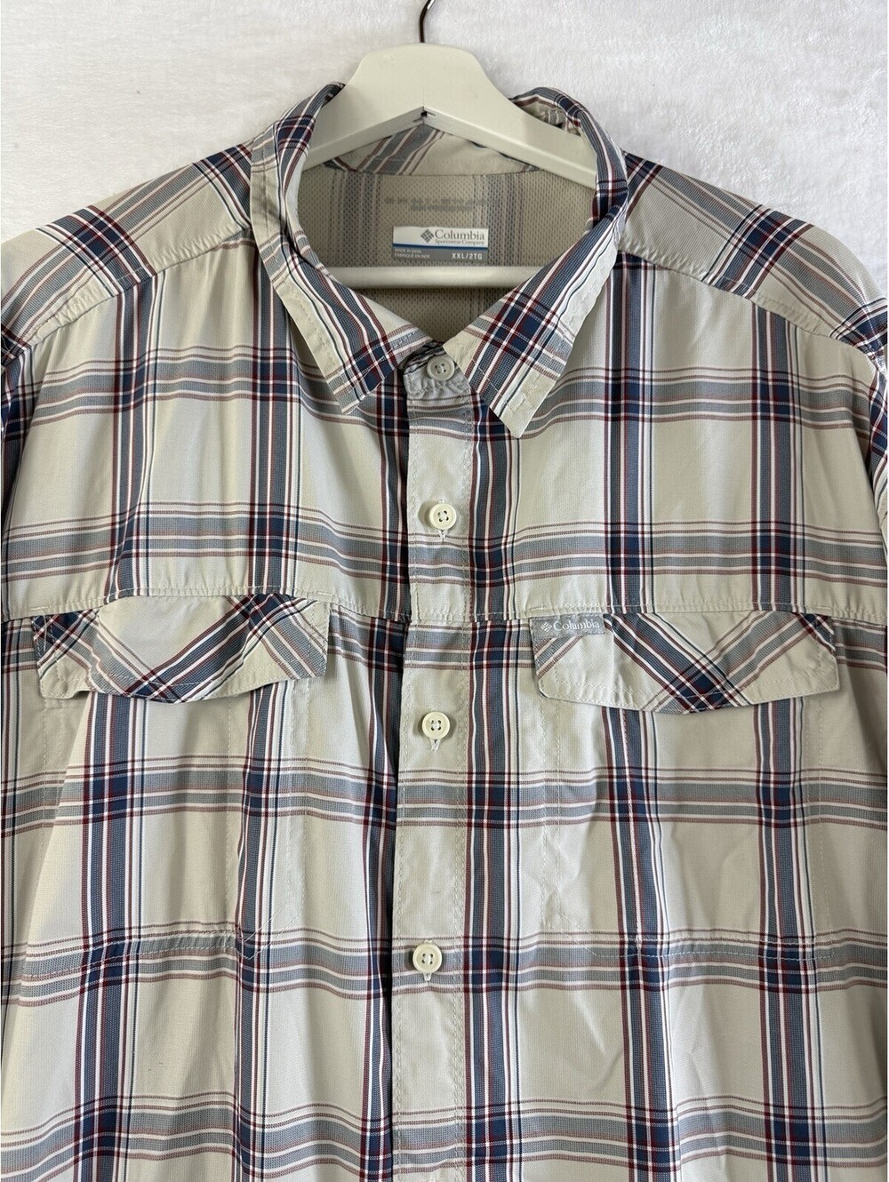 Columbia Shirt Mens 2XL Lightweight Long Sleeve Gray Plaid Fishing Button Up